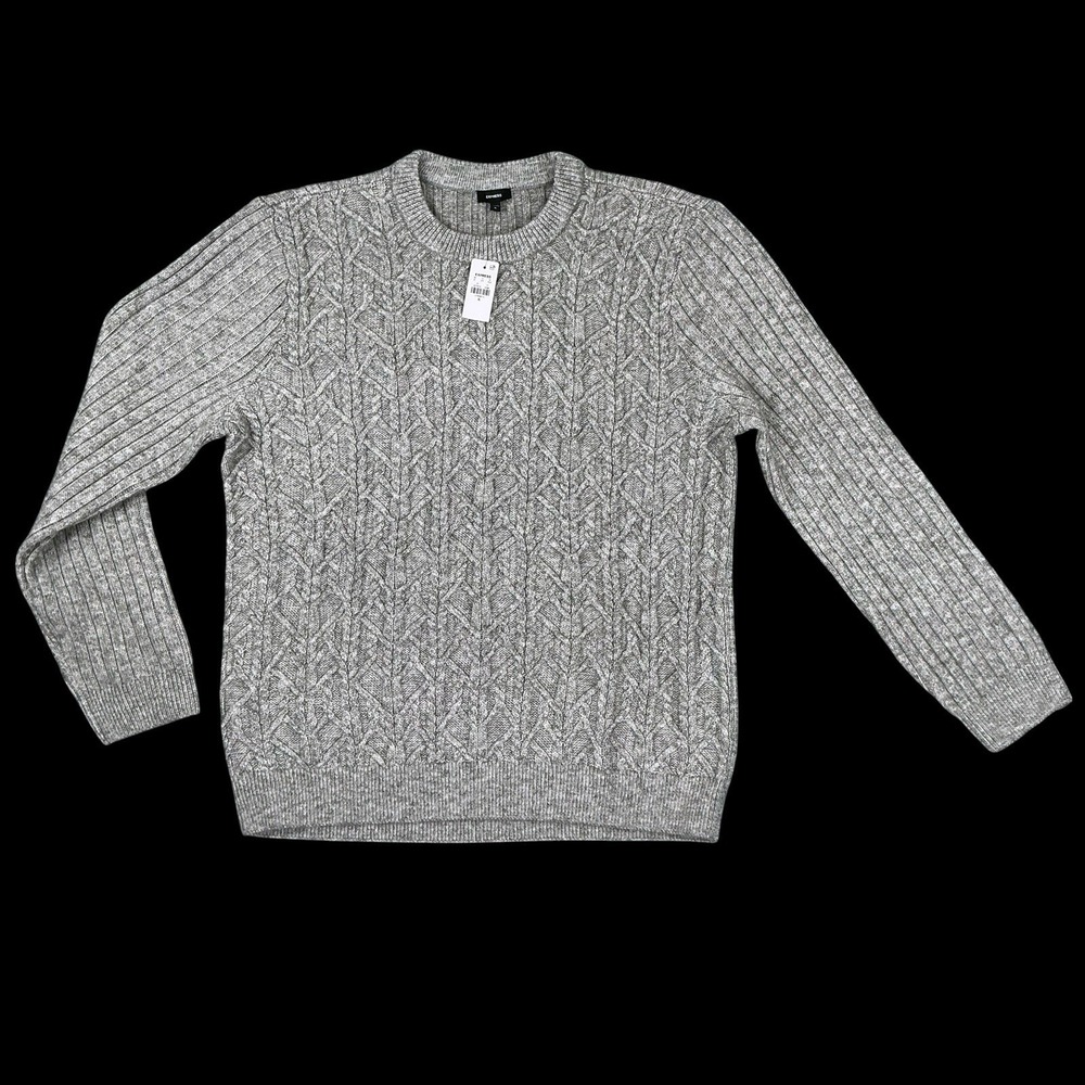 Express Sweater Men XL Gray Long Sleeve Chunky Fishermen Crewneck Cableknit NWT